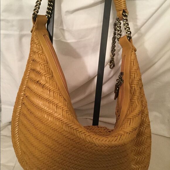DONALD J PLINER Yellow Woven Leather Crescent Hobo - Picture 2 of 9